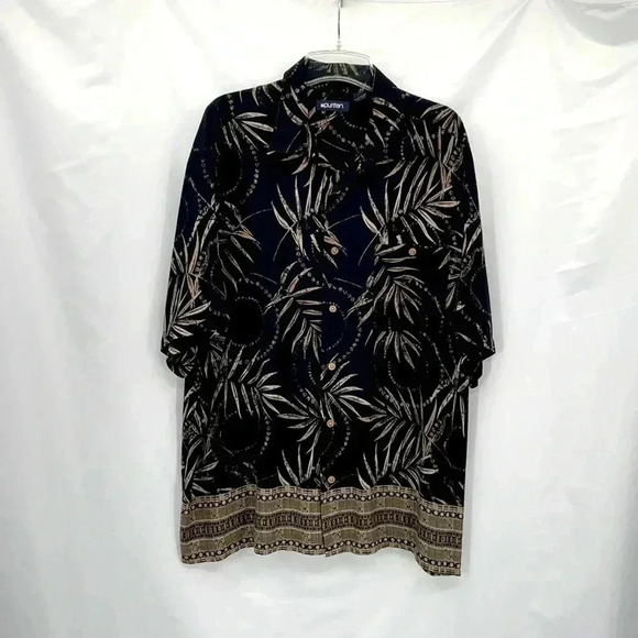 Puritan Men’s Tropical Shirt XL Black Tan Palm Leaves Short Sleeve Button Down - Picture 1 of 8